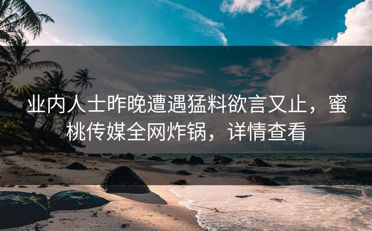 业内人士昨晚遭遇猛料欲言又止,蜜桃传媒全网炸锅,详情查看 业内人士昨晚遭遇猛料欲言又止,蜜桃传媒全网炸锅,详情查看